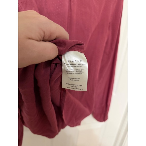 Sezane Abelia Chlo Blouse Raspberry Pink Wrap V-Neck Long Sleeve Top Size 36 4 - Picture 7 of 8